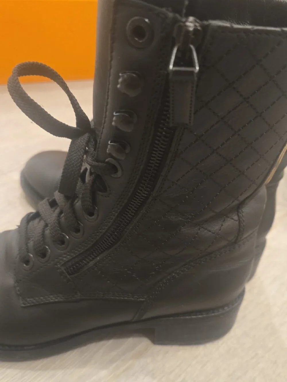 Chanel Black Leather Lace-Up Women's Combat Boots